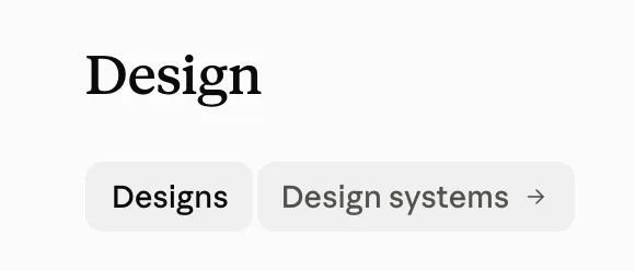 Cabeçalho da página Design, com as abas Designs e Design systems
